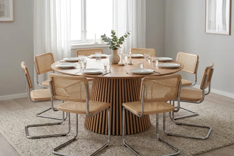 Peyra spisegruppe rund 180 cm eik med 8 Build spisestoler - Eik - Møbler - Bord - Spisegrupper