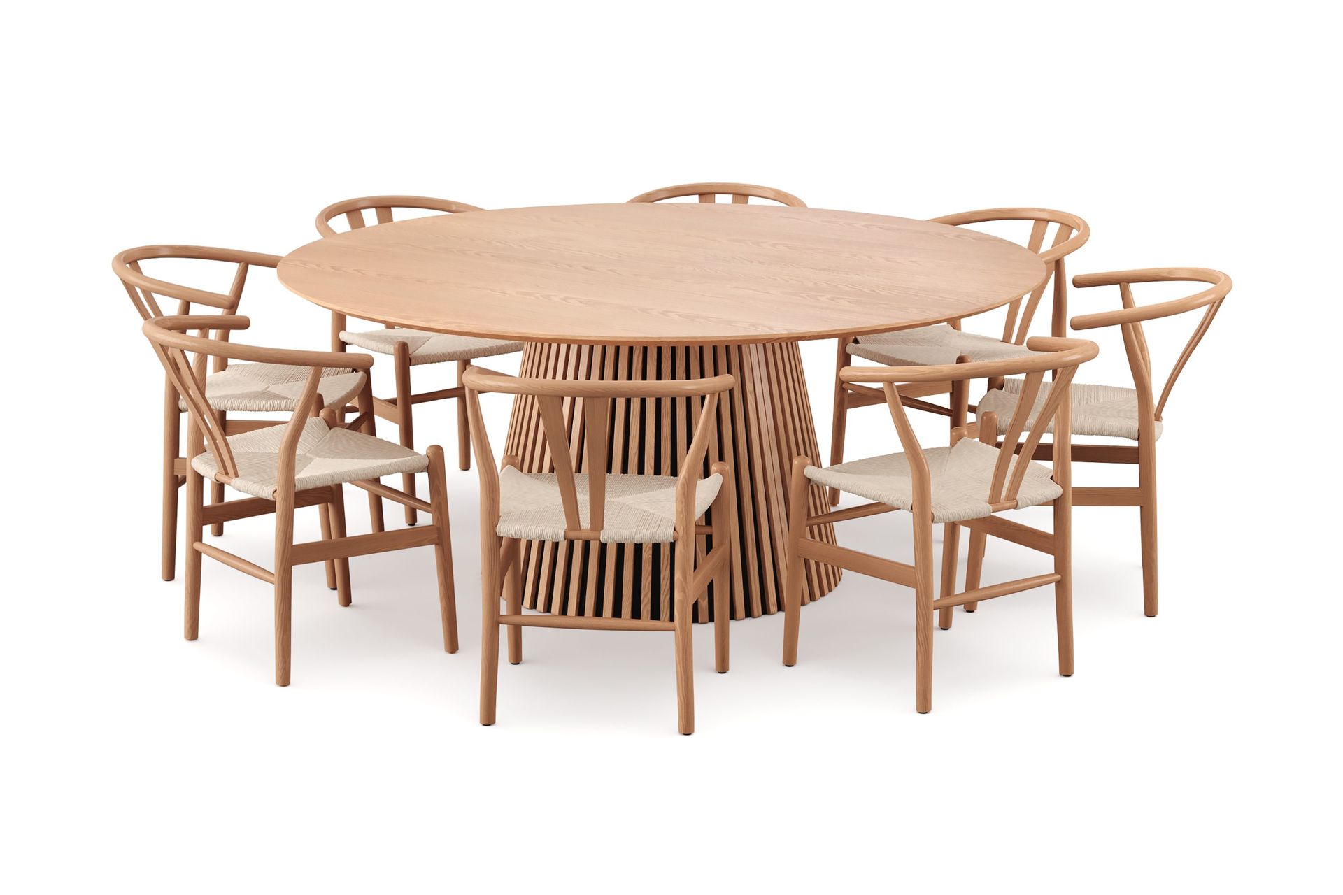 Peyra spisegruppe rund 180 cm eik med 8 Dastoori spisestoler - Eik
