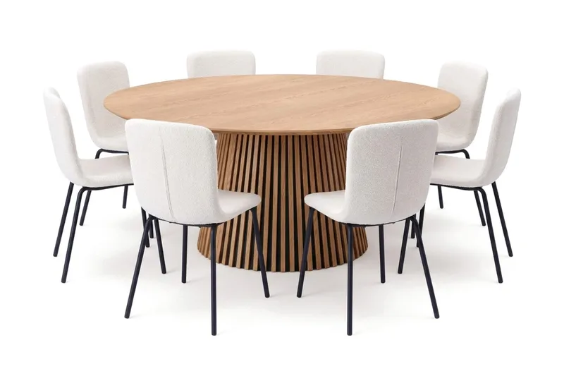 Peyra Spisegruppe rund 180 cm Eik med 8 Katy Spisestoler, Eik