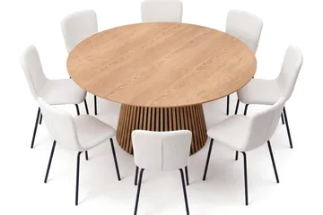 Peyra Spisegruppe rund 180 cm Eik med 8 Katy Spisestoler - Eik - Møbler - Bord - Spisegrupper
