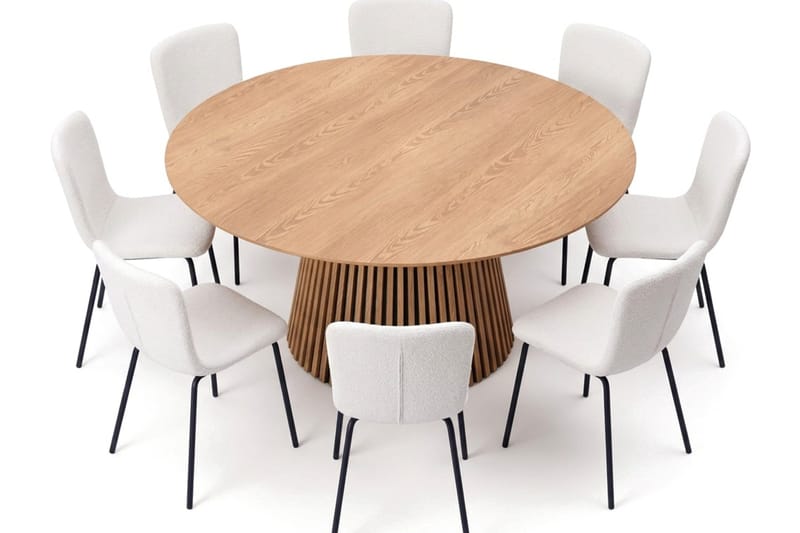 Peyra Spisegruppe rund 180 cm Eik med 8 Katy Spisestoler - Eik - Møbler - Bord - Spisegrupper