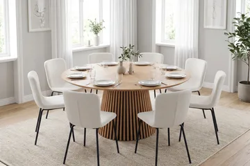 Peyra Spisegruppe rund 180 cm Eik med 8 Katy Spisestoler - Eik - Møbler - Bord - Spisegrupper