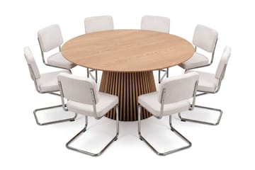 Peyra Spisegruppe rund 180 cm Eik med 8 Milva Spisestoler - Eik - Møbler - Bord - Spisegrupper
