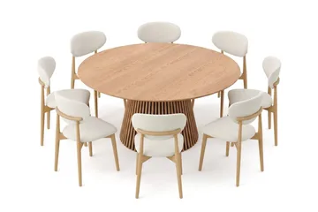 Peyra spisegruppe rund 180 cm eik med 8 Molly spisestoler - Eik - Møbler - Bord - Spisegrupper