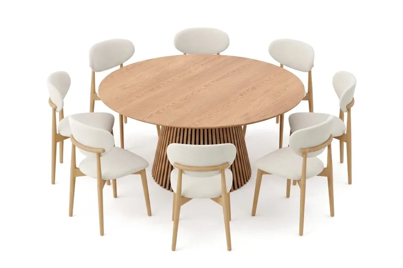 Peyra spisegruppe rund 180 cm eik med 8 Molly spisestoler - Eik - Møbler - Bord - Spisegrupper