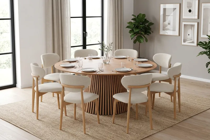 Peyra spisegruppe rund 180 cm eik med 8 Molly spisestoler - Eik - Møbler - Bord - Spisegrupper