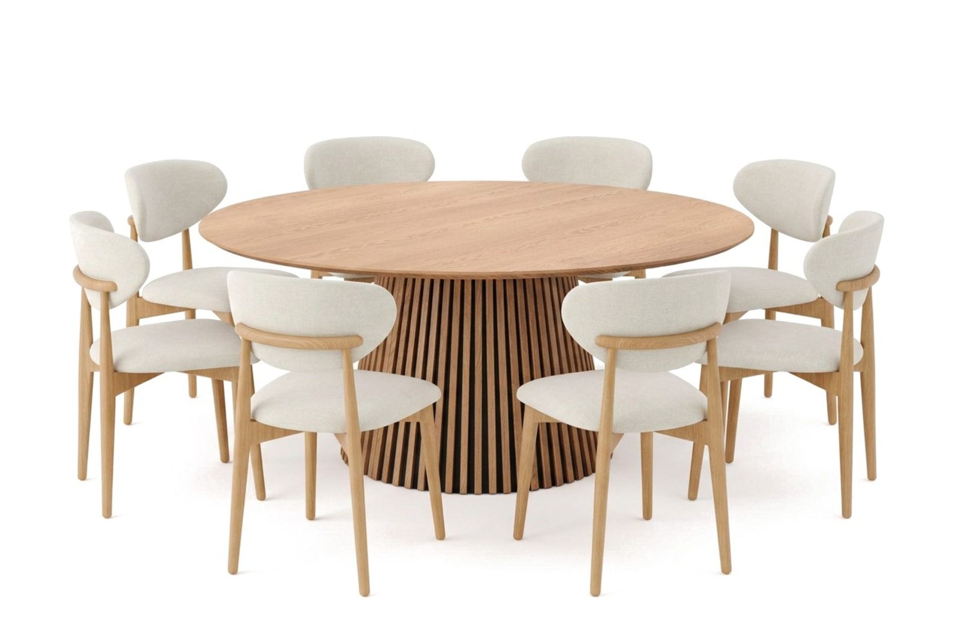 Peyra spisegruppe rund 180 cm eik med 8 Molly spisestoler - Eik