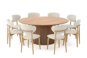 Peyra spisegruppe rund 180 cm eik med 8 Molly spisestoler - Eik - Møbler - Bord - Spisegrupper