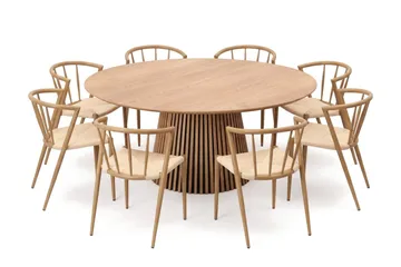 Peyra Spisegruppe rund 180 cm Eik med 8 Winston Spisestoler - Eik - Møbler - Bord - Spisegrupper