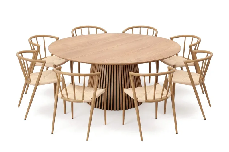 Peyra Spisegruppe rund 180 cm Eik med 8 Winston Spisestoler - Eik - Møbler - Bord - Spisegrupper