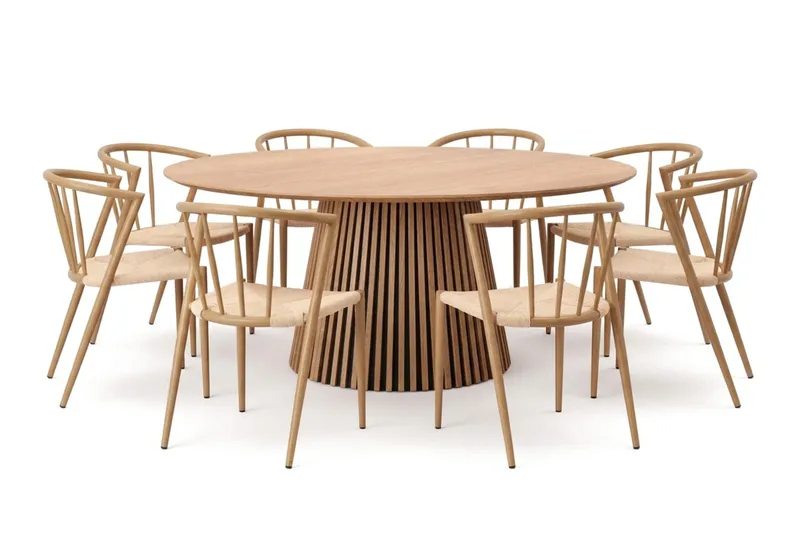 Peyra Spisegruppe rund 180 cm Eik med 8 Winston Spisestoler, Eik
