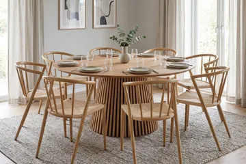 Peyra Spisegruppe rund 180 cm Eik med 8 Winston Spisestoler - Eik - Møbler - Bord - Spisegrupper