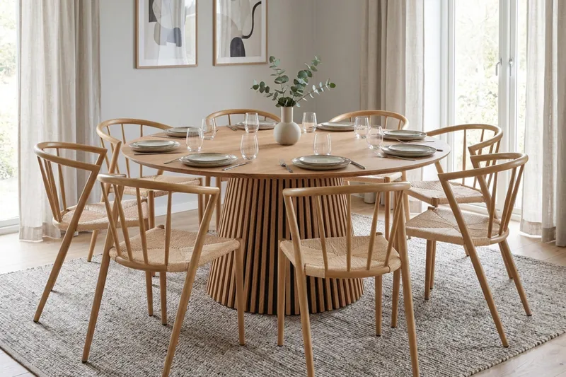 Peyra Spisegruppe rund 180 cm Eik med 8 Winston Spisestoler - Eik - Møbler - Bord - Spisegrupper