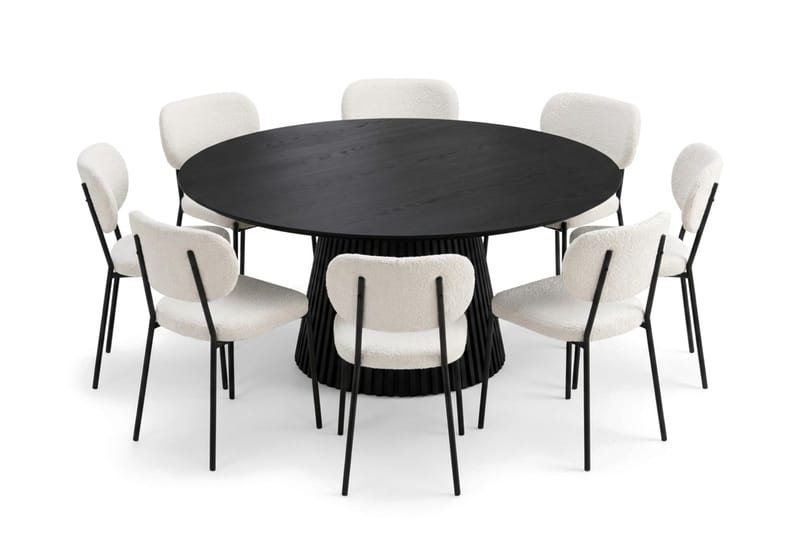 Peyra spisegruppe rund 180 cm svart med 8 Gemmiano spisestoler - Svart - Møbler - Bord - Spisegrupper