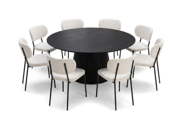 Peyra Spisegruppe rund 180 cm Svart med 8 Gemmiano Spisestoler - Svartbeiset eik - Møbler - Bord - Spisegrupper