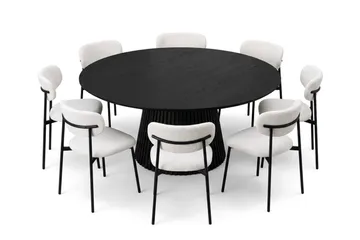 Peyra Spisegruppe rund 180 cm Svart med 8 Lucy Spisestoler - Svartbeiset eik - Møbler - Bord - Spisegrupper