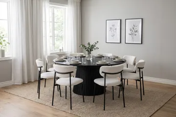 Peyra Spisegruppe rund 180 cm Svart med 8 Lucy Spisestoler - Svartbeiset eik - Møbler - Bord - Spisegrupper