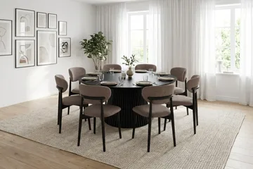 Peyra spisegruppe rund 180 cm svart med 8 Molly spisestoler - Svartbeiset eik - Møbler - Bord - Spisegrupper