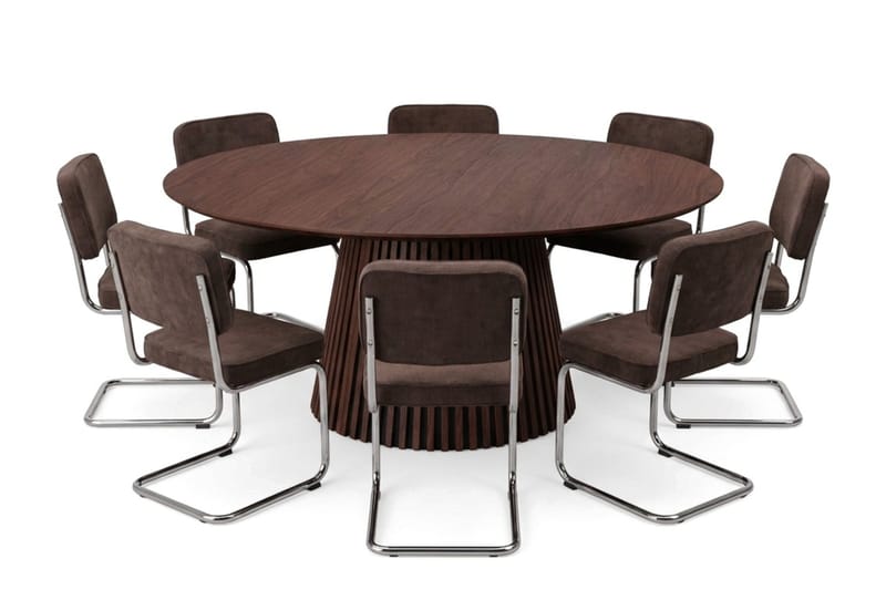 Peyra spisegruppe rund 180 cm valnøtt med 8 Milva spisestoler - Valnøtt - Møbler - Bord - Spisegrupper