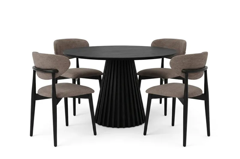 Peyra spisegruppe rund ca. 110 cm svart med 4 Molly spisestoler - Svart - Møbler - Bord - Spisegrupper
