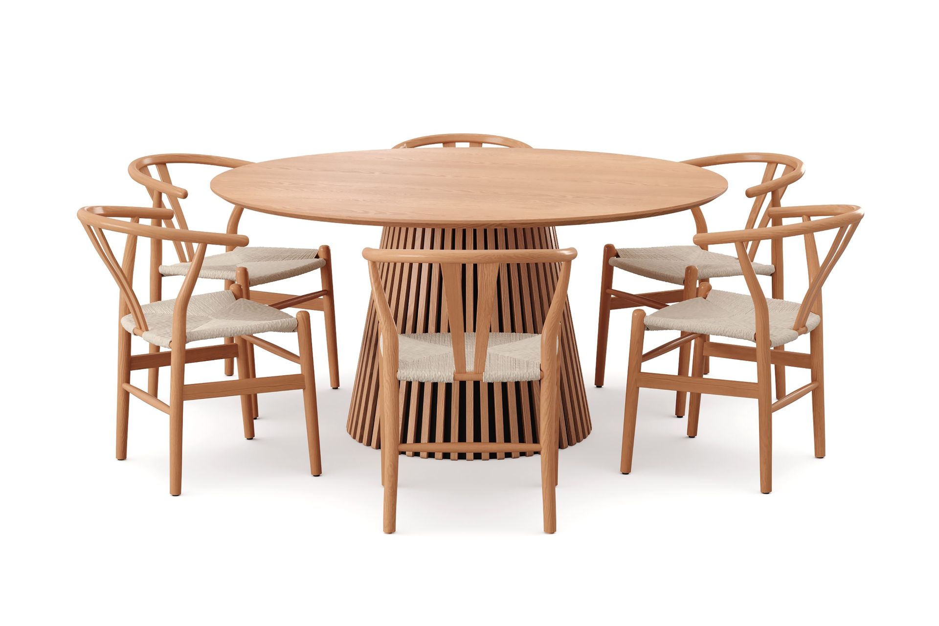 Peyra spisegruppe rundt 150 cm eik med 6 Dastoori spisestoler - Eik