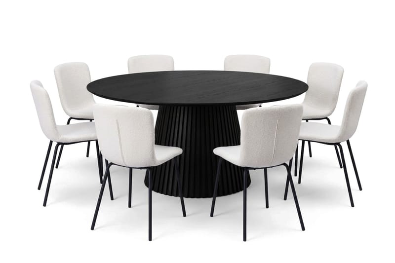 Peyra spisegruppe rundt 180 cm svart med 8 Katy spisestoler - Svart - Møbler - Bord - Spisegrupper