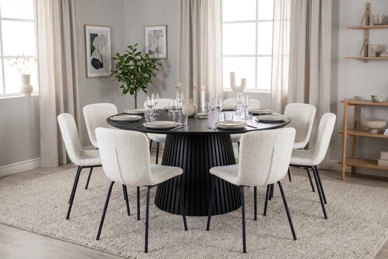 Peyra spisegruppe rundt 180 cm svart med 8 Katy spisestoler - Svart - Møbler - Bord - Spisegrupper