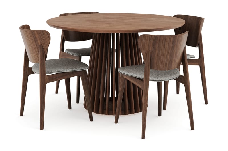 Peyra Spisegruppe - Rundt spisebord 120 cm med 4 Brune Jerup spisestoler - Valnøtt - Møbler - Bord - Spisegrupper