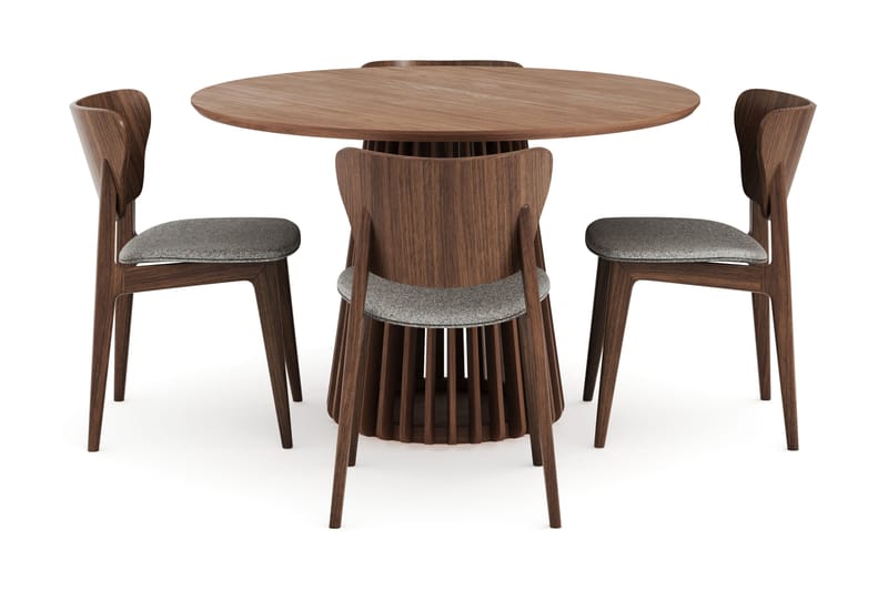 Peyra Spisegruppe - Rundt spisebord 120 cm med 4 Brune Jerup spisestoler - Valnøtt - Møbler - Bord - Spisegrupper