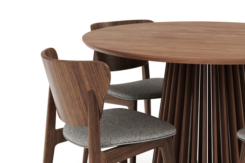 Peyra Spisegruppe - Rundt spisebord 120 cm med 4 Brune Jerup spisestoler - Valnøtt - Møbler - Bord - Spisegrupper