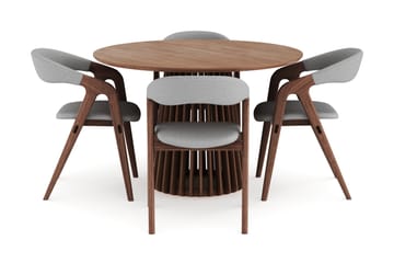 Peyra Spisegruppe - Rundt spisebord 120 cm med 4 Jerup spisestoler brun - Valnøtt - Møbler - Bord - Spisegrupper