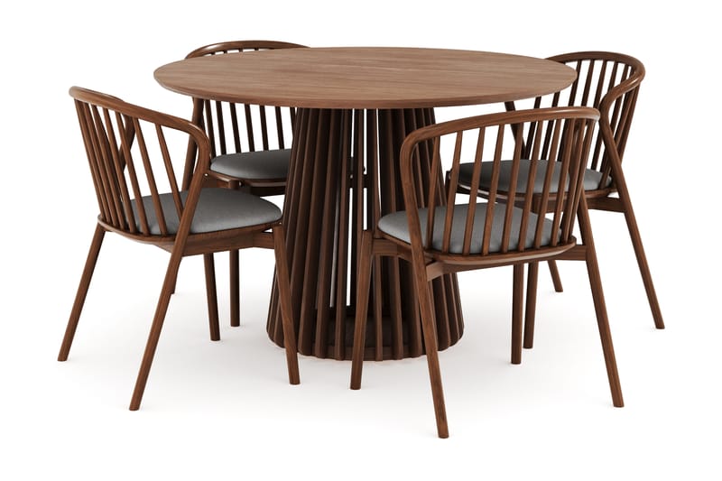 Peyra Spisegruppe - Rundt spisebord 120 cm med 4 Noira spisestoler brun - Valnøtt - Møbler - Bord - Spisegrupper