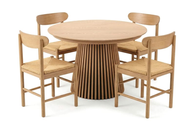 Peyra spisegruppe uttrekkbar rund 120–220 cm eik med 4 Malte spisestoler - Møbler - Bord - Spisegrupper