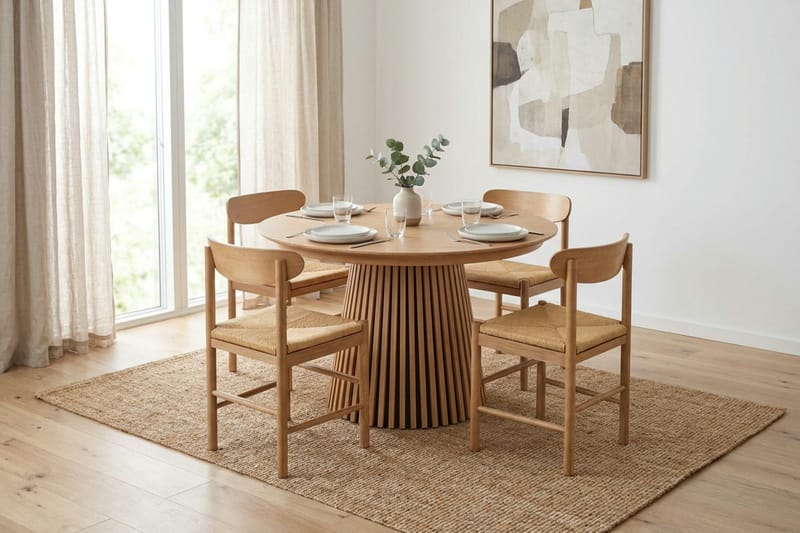 Peyra spisegruppe uttrekkbar rund 120–220 cm eik med 4 Malte spisestoler - Møbler - Bord - Spisegrupper
