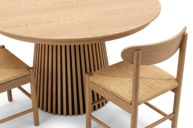 Peyra spisegruppe uttrekkbar rund 120–220 cm eik med 4 Malte spisestoler - Møbler - Bord - Spisegrupper