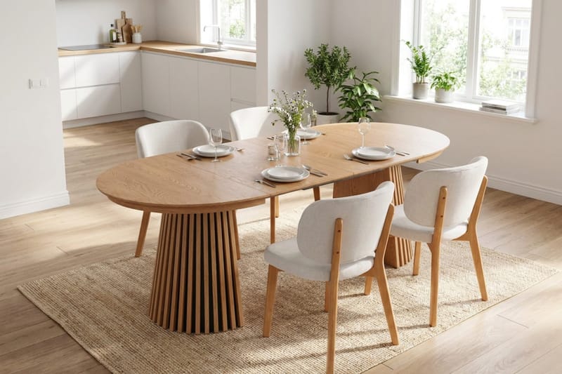 Peyra spisegruppe uttrekkbar rund 120-220 cm i eik med 4 Eira spisestoler - Eik - Møbler - Bord - Spisegrupper
