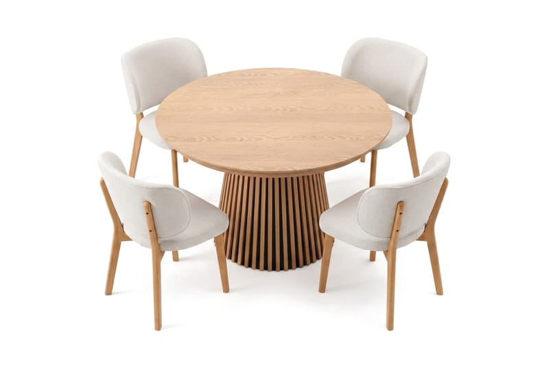Peyra spisegruppe uttrekkbar rund 120-220 cm i eik med 4 Eira spisestoler - Eik - Møbler - Bord - Spisegrupper