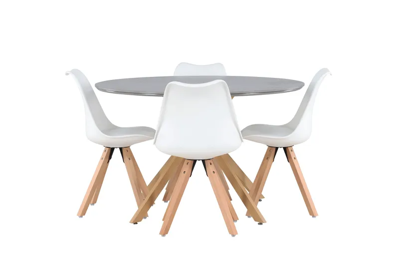 Piazza Spisegruppe 120 cm Rund med 4 Zeno Stoler, Grå