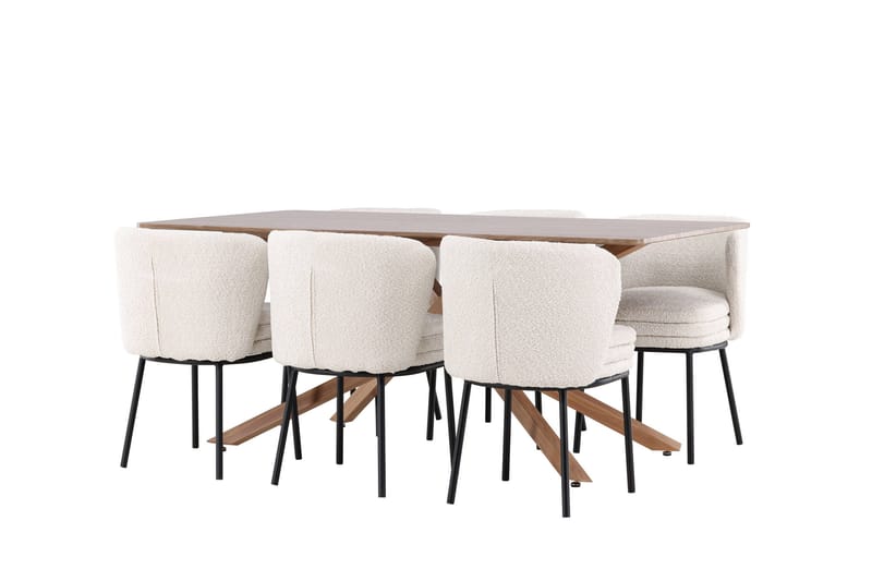 Piazza Spisegruppe 180 cm Rektangulær med 6 Agnes stoler - Mocca/Hvid - Møbler - Bord - Spisegrupper