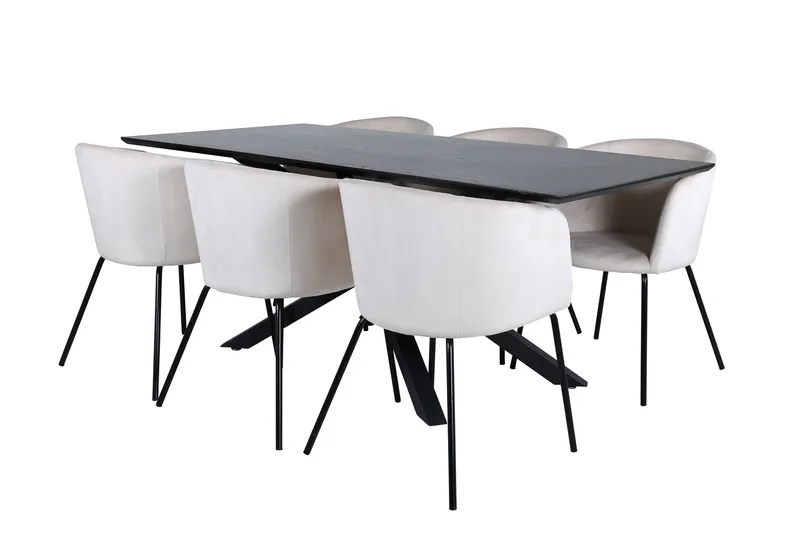 Piazza Spisegruppe 180 cm Rektangulær med 6 Berit Stoler, Beige