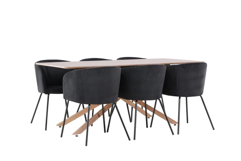 Piazza Spisegruppe 180 cm Rektangulær med 6 Berit stoler - Mocca/Sort - Møbler - Bord - Spisegrupper