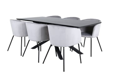Piazza Spisegruppe 180 cm Rektangulær med 6 Berit-stoler - Svart - Møbler - Bord - Spisegrupper