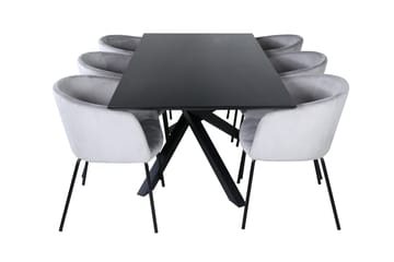 Piazza Spisegruppe 180 cm Rektangulær med 6 Berit-stoler - Svart - Møbler - Bord - Spisegrupper