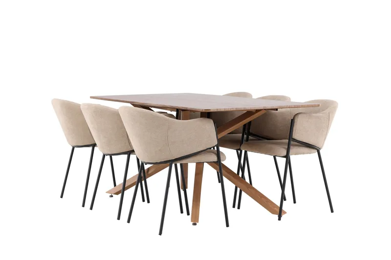 Piazza Spisegruppe 180 cm Rektangulær med 6 Evelina stoler, Mocca/Beige