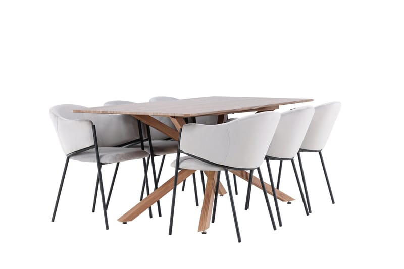 Piazza Spisegruppe 180 cm Rektangulær med 6 Evelina stoler - Mocca/Grå - Møbler - Bord - Spisegrupper