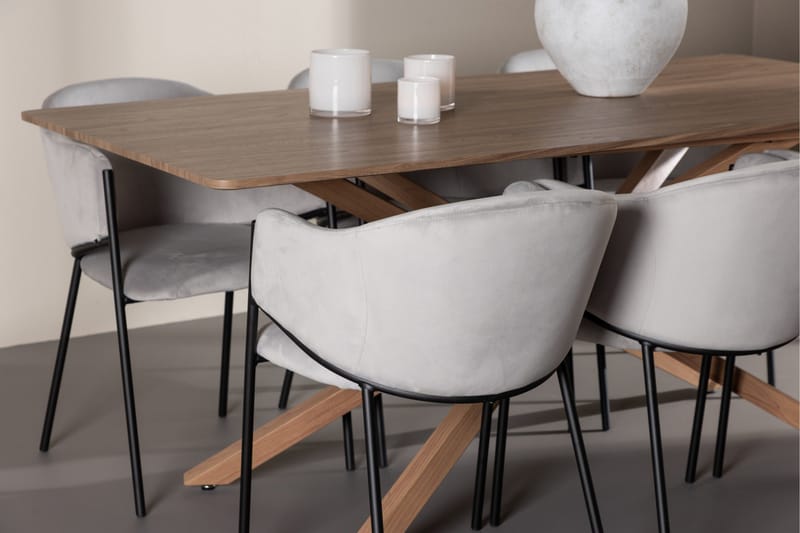 Piazza Spisegruppe 180 cm Rektangulær med 6 Evelina stoler - Mocca/Grå - Møbler - Bord - Spisegrupper