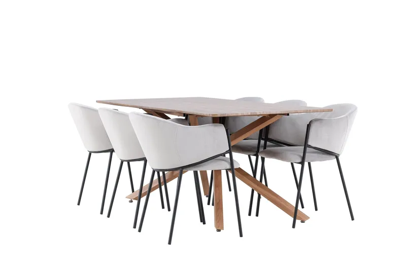 Piazza Spisegruppe 180 cm Rektangulær med 6 Evelina stoler, Mocca/Grå