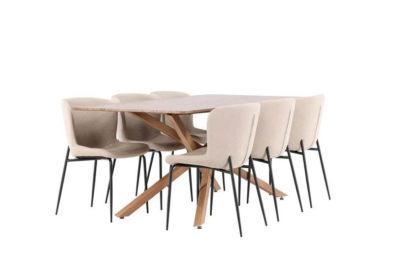 Piazza Spisegruppe 180 cm Rektangulær med 6 Modesto stoler - Mocca/Beige - Møbler - Bord - Spisegrupper