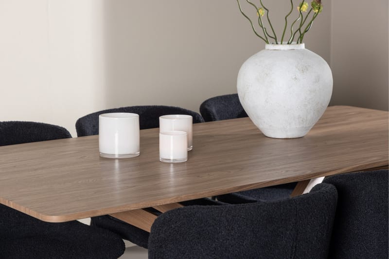 Piazza Spisegruppe 180 cm Rektangul ær med 6 Modesto stoler - Mocca/Sort - Møbler - Bord - Spisegrupper