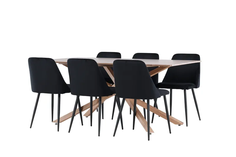 Piazza Spisegruppe 180 cm Rektangulær med 6 Night stoler - Mocca/Sort - Møbler - Bord - Spisegrupper